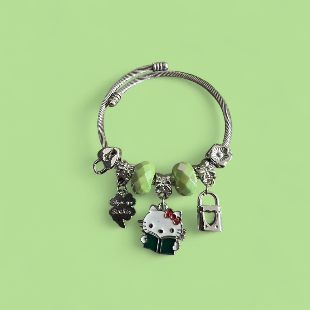 Kitty Silver Charm Stainless Steel Bracelet